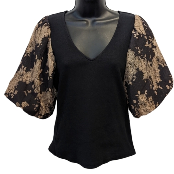 ANTHROPOLOGIE black puff sleeve top small - Picture 1 of 6